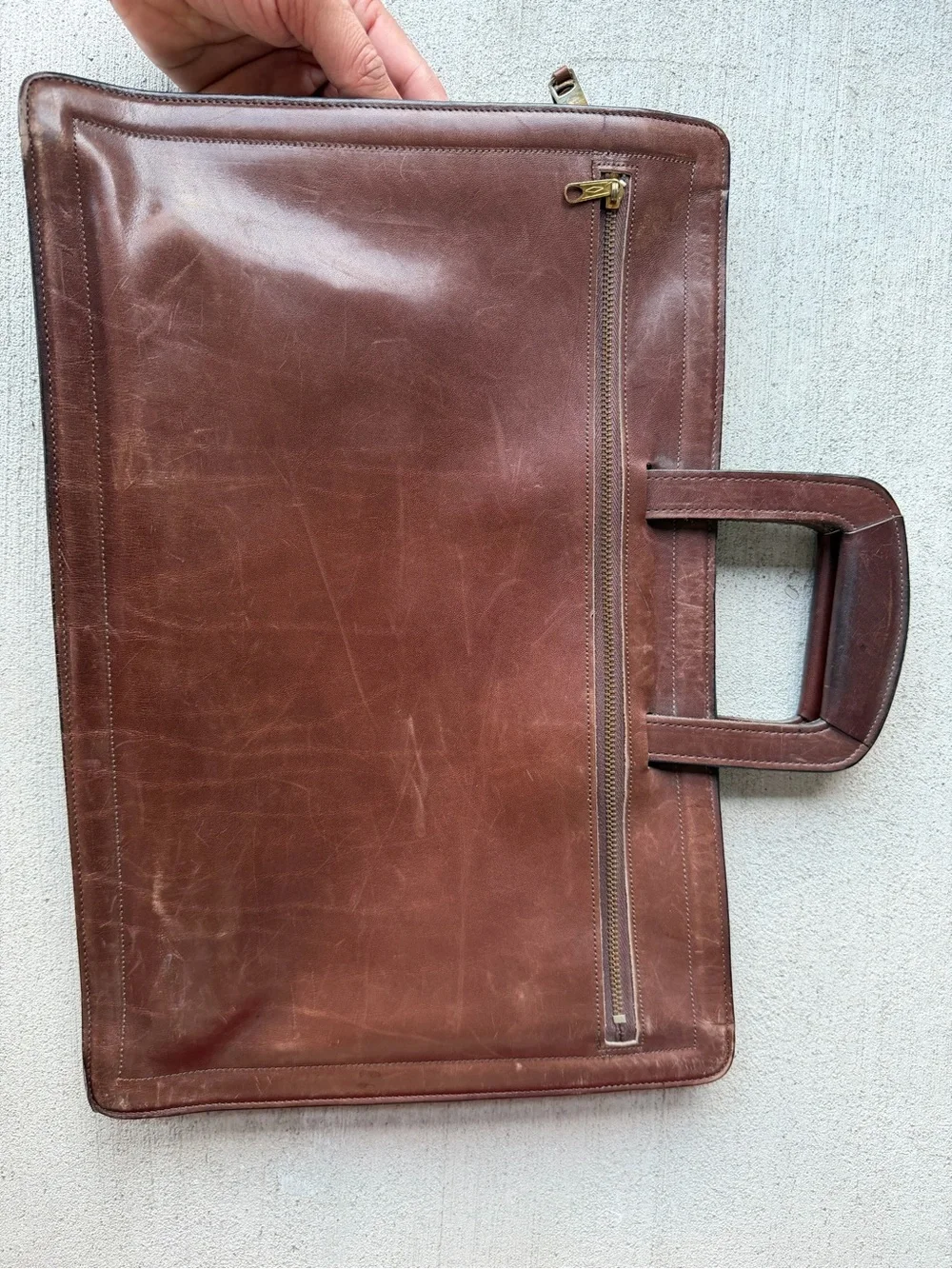 Vintage 1970s–1980s Brown Leather Portfolio Briefcase Document Case C&C Zipper